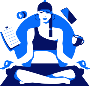 lounge-woman-in-lotus-pose-multitasking