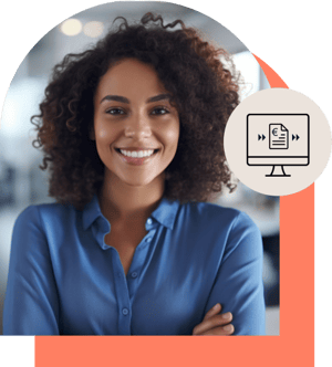 Lächelnde Dame mit Icon E-Rechnung
