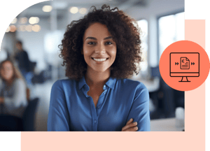 Lächelnde Business Frau mit Icon E-Rechnung